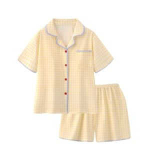 YTM Sweet Plaid Pajamas Set Loose Summer Thin Shorts Sleepwear Suit Fashion Lattice 2 Piece Nightwear Women