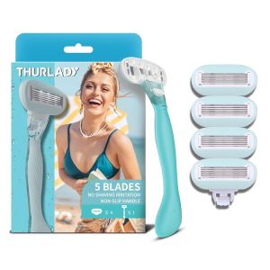 Razors for Women 5-Blade Razors for Women Sensitive Skin Womens Razors for Shaving Pubic Hair Extra Smooth Razors for Women Bikini Area1 Razor with 4 Razor Blade Refills Ocean Blue