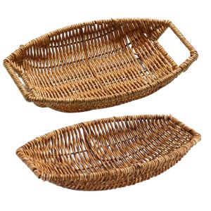 INVADER Multipurpose Imitation Rattan Basket Hand-Woven Large Capacity Wicker Basket Durable Handmade Bread Fruit Baskets Kitchen Picnic