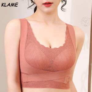 KLAME M-3XL Plus Size Traceless Sports Underwear Womens Running Shockproof Fitness Bralette Female Belt Breasted Adjustment Type Gathering Yoga Sports Bra KLM288