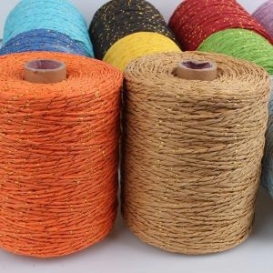 MINIFELE 262 Gold Thread Raffia Yarn 280M Paper Raffia Paper Yarn Luxury Hand Knitting Yarn DIY Knitting
