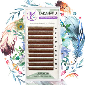Lakanaku Yy Shape Brown Eyelashes Extensions 8-15mm Two Tip Lashes C/D Curl High Quality Individual Hand Woven Makeup Mesh Net