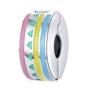 BAMOER 925 Sterling Silver Triangle Symbol ColorfulCharm Enamel Round Stopper Pendant for Bangle DIY Jewelry Handmade SCC1756