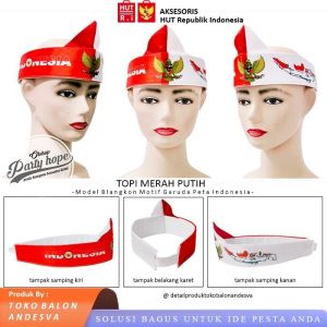Blangkon Merah Putih Motif Garuda Peta Indonesia / Ikat Kepala Udeng hut ri / Topi blangkon agustus