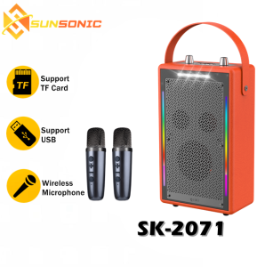 QIXI SK-2071 Stereo Surround Sound KARAOKE Wireless Bluetooth High Power RGB Speaker with Dual Wireless Microphone