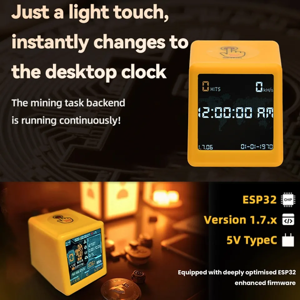 diymore ESP32-DROOM - Placa de Desarrollo de Pantalla de 1,54 Pulgadas (1,54 Pulgadas) para el cálculo de la tasa Hash 1060 kH/s, Interfaz Tipo C