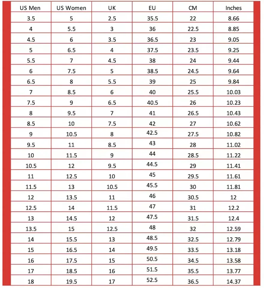 Fila womens sales shoes size chart