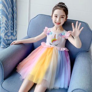 Girls Dress Unicorn Girls A-line Dress Rainbow Fashion Korea Style Dresses for Girls New Arrival 2022 0082