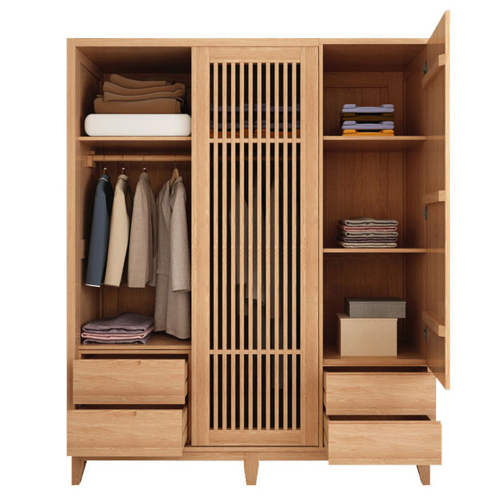 Log Wardrobe Nordic Solid Wood Wardrobe Sliding Door Small Apartment Bedroom ...