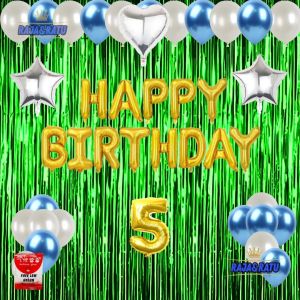 Paket Dekorasi Pesta Balon Happy Birthday Gold Set Dekor Ulang Tahun Tirai Hijau Simple