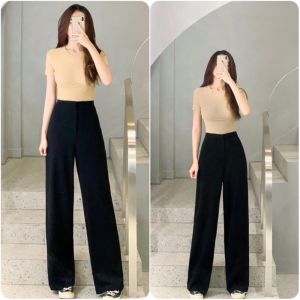 Quần đũi ống rộng nữ dáng suông dài 100cm lưng cạp cao kiểu quần đũi trắng vải đũi xước mềm mại