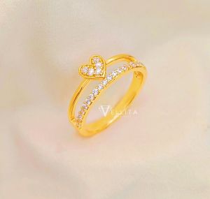 [VJ]NEW! Cop916 Ring “Heart Diamond” 999.9 Gold Plated Cubic Zirconia Ring Persist916 #SR202 <Cincin Permata>