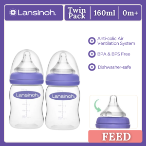 Lansinoh Anti-Colic Baby Bottles for Breastfeeding Babies with NaturalWave® Teat GB 160ml (twin pack)