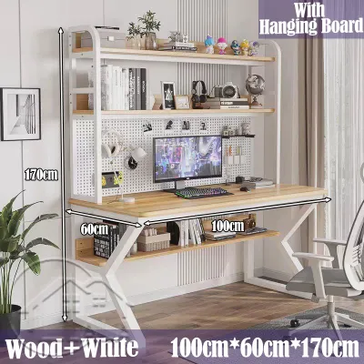 LALA Study Desk With Hanging Board Study Table Storage Shelf Gaming Table Thickened Plate Meja Komputer Murah Home desk bookshelf integrated