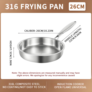 316 stainless steel flat bottomed pan uncoated frying pan household non stick pan induction cooker