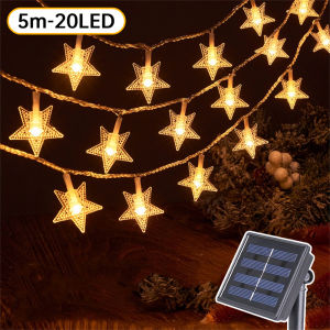 Solar Christmas Star String Lights LED Star Fairy Snowflake Water Drop Lamps 20/30/50/100LED Outdoor Waterproof For Garden Wedding Party Decoration