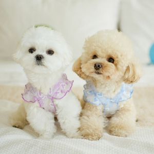 PETPARADIS Fine Glitter Mesh Lace Dog Dress Korean Style Heart Pattern Pet Sunscreen Vest Fashion Breathable Cat Mesh Skirt Vest For Dogs Puppy Cats