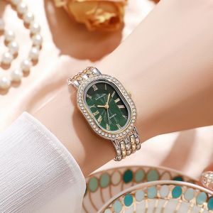 FUNG MALL Đính đá pha lê Đồng hồ thạch anh nữ Tối giản đồng hồ hình bầu dục Đồng hồ nữ cổ điển Quà tặng Có thể điều chỉnh Đồng hồ trang sức thời trang Sử dụng hàng ngày