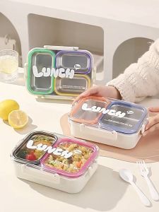 【SG Stock】304 Stainless Steel Bento Box with Dividers Leak-Proof Lunch Box with Cutlery