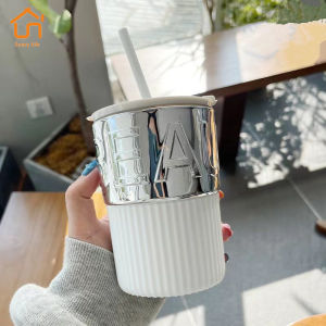 SunnyLife แก้วกาแฟ ทนความร้อนสูง แก้วน้ำพร้อมฝาปิด และหลอด