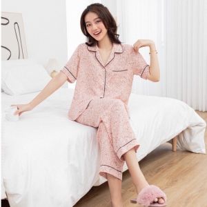 Bộ ngủ Đùi Pijama lụa - Đồ ngủ nữ mặc nhà họa tiết hoa nhí chất Lụa Hàn  (Dưới < 62kg)- PN07