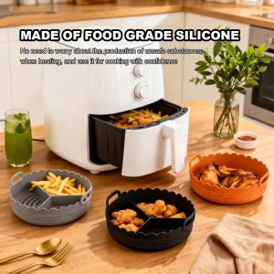 BAGUO(霸果) Multi-color Silicone Air Fryer Liners Non-stick Food-grade 3 Grids Oven Tray Baking Tray 7/8 Inch Divided Airfryer Basket Oven Microwave Accessories