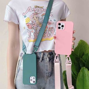 Crossbody Necklace Strap Soft Silicone Phone Case For iPhone 15 Pro Max 15 Plus Lanyard Cord Rope Cover