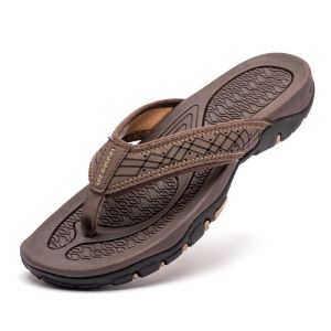EsHi 2023 Summer Mens Leather Slippers Outdoor Flip Flops Men Slipper Casual Chanclas Hombre Flip Flop News Flat Shoes Flipflops