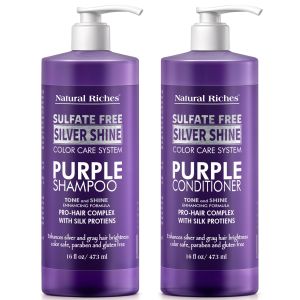 Purple Shampoo & Conditioner Set for Silver Hair Sulfate Free 16 Fl Oz    Salon Grade Purple Shampoo for Silver Blonde Gray & Highlighted Hair - Natural Riches