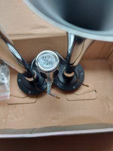 Còi hơi ô tô còi hai loa inox trắng dành cho xe có bình hơi