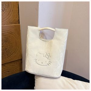 Cute KT Embroidery Wrist Handbag Soft Fuzzy Suede‑Texture Basket Tote Bag Fashion Fluffy Small Hand Pouch Daily Casual Ladies Portable Hand‑held Purse