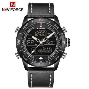 Navi Force Original Jam Tangan Pria Analog Digital Tahan Air Quartz Movement NF 9144 B/W/B Bisnis Kemewahan Tahan air Bercahaya Analog-Digital