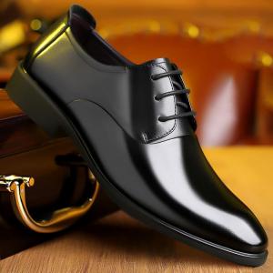 SINDBAB Mens Leather Shoes Formal Business Casual Shoes Soft Leather Soft Bottom Mens Office Lace-Up