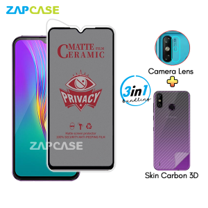 Paket 3in1 Anti Gores Layar Privasi Infinix Smart 4 Free Tempered Glass Camera dan Skin Carbon