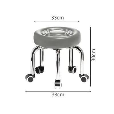 Heavy Duty 300KG Small Chair Round Stool With Wheels PU Leather Bangku Kencil Roda