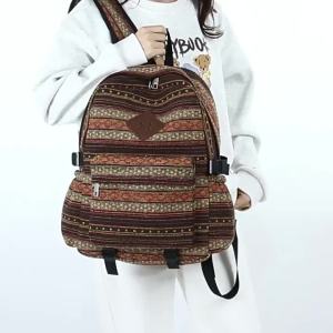 Hot-selling Cotton and Linen Fabric Ethnic Style Backpack Large Capacity Womens Casual Bag Mens Outdoor Travel Backpack