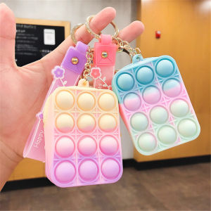 Simple Dimple Anti-stress Rainbow Pop it Coin Purse Pouch Keychain Fidget Toy Sensory Bubble Decompression Push Bubble Wallet