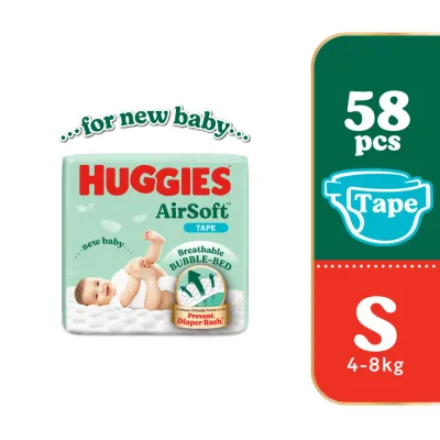 HUGGIES AirSoft TAPE Diapers S 58S (4-8Kg) Breathable And Soft Diapers For Baby