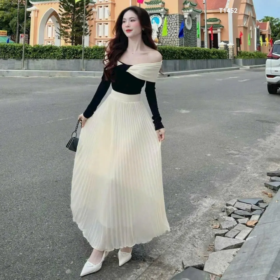 Chân váy voan dài dập ly đen | Shopee Việt Nam