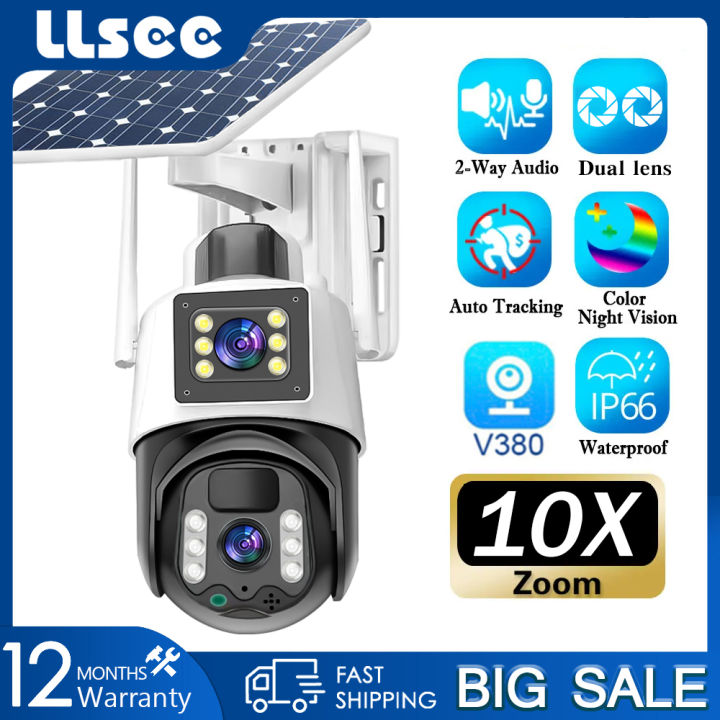 LLSEE v380 Pro 5MP CCTV Solar Outdoor Camera 360 PTZ 10X Zoom CCTV WIFI ...