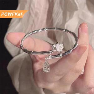 【PCWFKef】 Có Thể Điều Chỉnh May Mắn Phước Tre Sen Vòng Đeo Tay Màu Bạc Hollow Thư Mặt Dây Chuyền Bangle Cho Phụ Nữ Có Thể Điều Chỉnh Mở Bangle Quyến Rũ Thời Trang Đảng Trang Sức