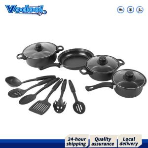 12Pcs Non Stick Cookware Set Cooking Pot with Lid Milk Pot Maifan Stone Frying Pan Stackable Pot Set for All Types of Cooker