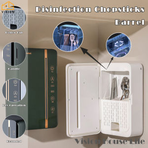 Vision Wall Mounted Disinfection Tableware Storage Box Household Spoon and Fork Sterilization Organizer Multifunctional Chopsticks Sterilizer Holder with Intelligent Circulation Ventilation