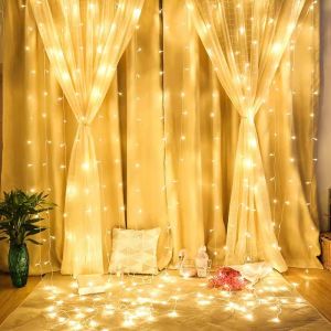 3Mx3M LED Curtain Light String 8Modes Fairy Light Romantic Room Wedding Party USB Remote Control curtain Garland Outdoor Wedding Party Festival Decor Christmas Decoration