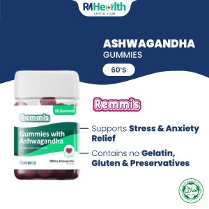Ready Stock [HALAL] Remeco Remmis Ashwagandha Gummies 60s 3000mg Premium Blend With Ashwagandha Root Extract & Vitamin D2 Plant Pectin Gummy Exp 19 Dec 2026 Dietary Supplement