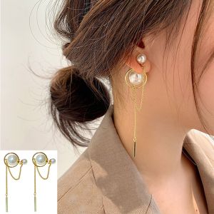 GL 18K gold Korean Fashionable Pearl long tassel personalized simple Earrings ES6295