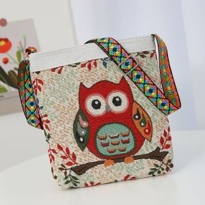 XUNXUAN Túi đựng đồ Ví đựng tiền xu Cổ điển Túi đeo vai Voi Cú Túi đeo chéo Túi Thêu Túi mua sắm Sức chứa lớn Túi Hàn Quốc Túi xách phong cách dân tộc Túi Đeo Vai Nữ Túi Tote Vải Bố