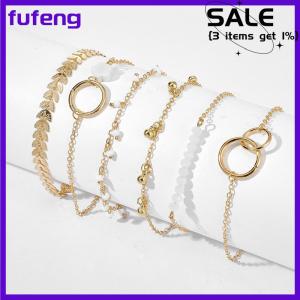 fufeng 6Pcs set Boho Bracelet Set Women Tassels Leaves Circular Chains Bangle Jewelry
