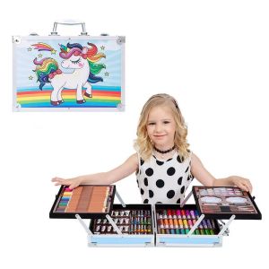 Kids Drawing set 145PCS  Double design Sketch Color pencil Crayon Watercolor pen oil painting stick Water-soluble boy girl toy birthday gift