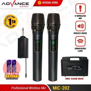 Advance MIC202 Double Mic Bluetooth Karaoke Wireless Microphone Suara Jernih BONUS Baterai AA 6 Pcs